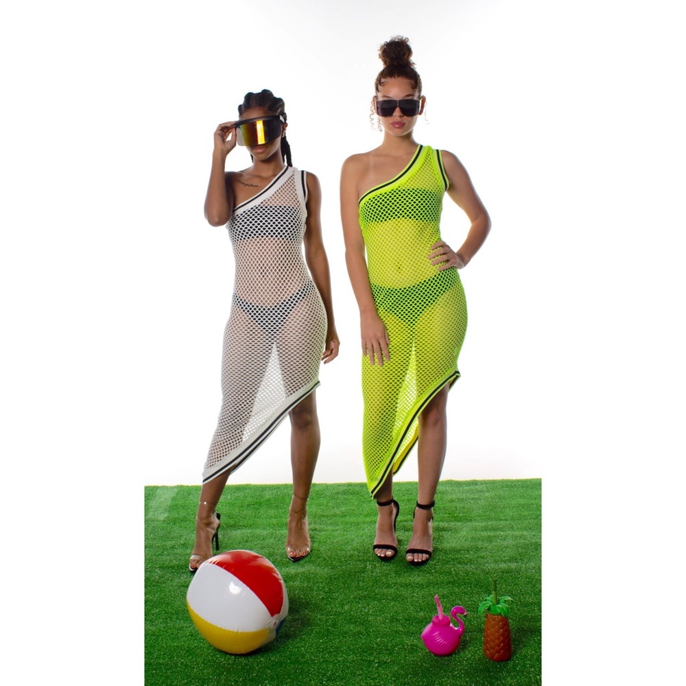 One Shoulder Fishnet Cover Up Dress